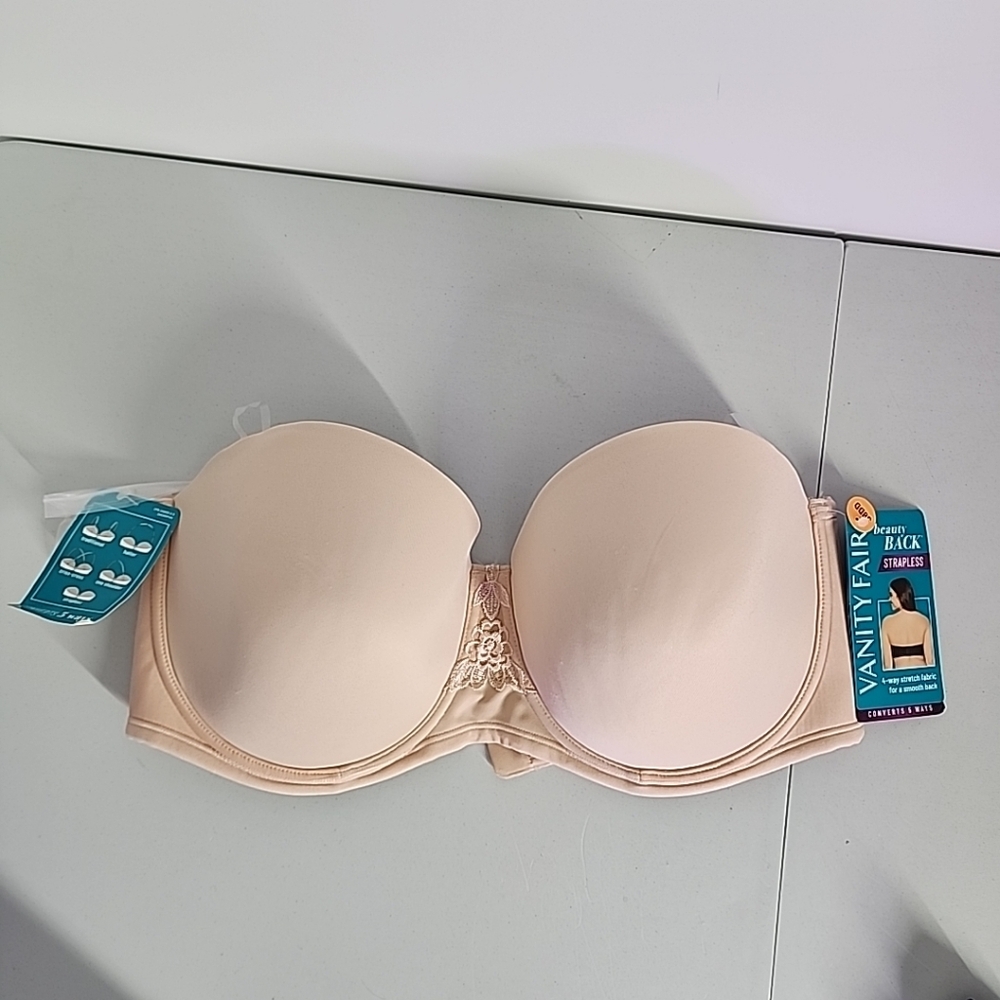 NEW Vanity Fair Size 38DD Beauty Back Strapless Bra Tan
